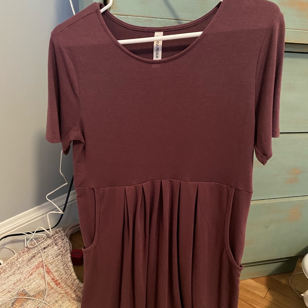 Plum colored knee length dress with pockets